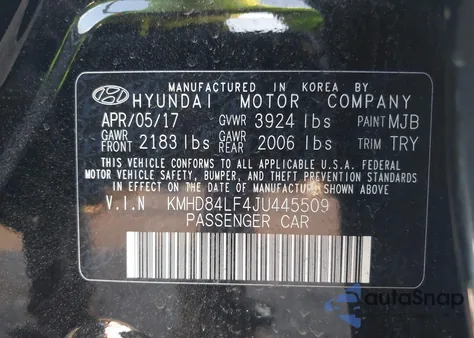 2018 Hyundai Elantra Sel z USA, uszkodzony, nr VIN KMHD84LF4JU445509